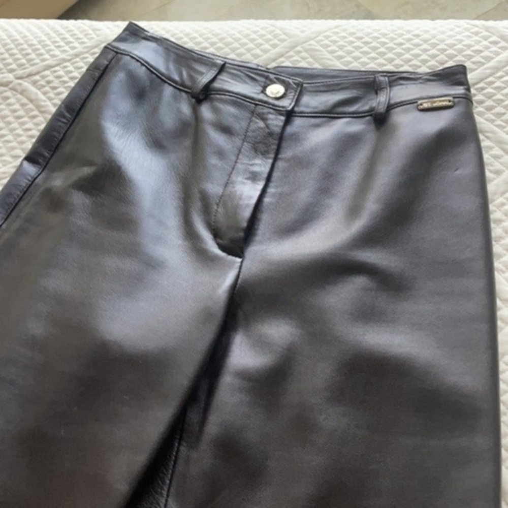 ST. JOHN 100% real leather pants size 4 brown hi waist - Picture 16 of 16
